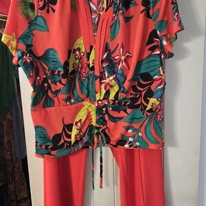 INC International Concepts Red and Green Floral Jumpsuit